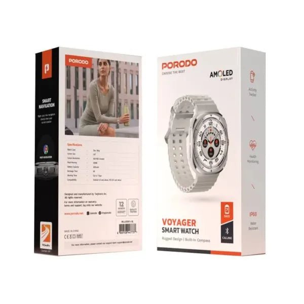 Porodo Amoled 1.43″ Smart Watch Silver Dial with 34mm White Ocean Band – Silver - Eufy iraq