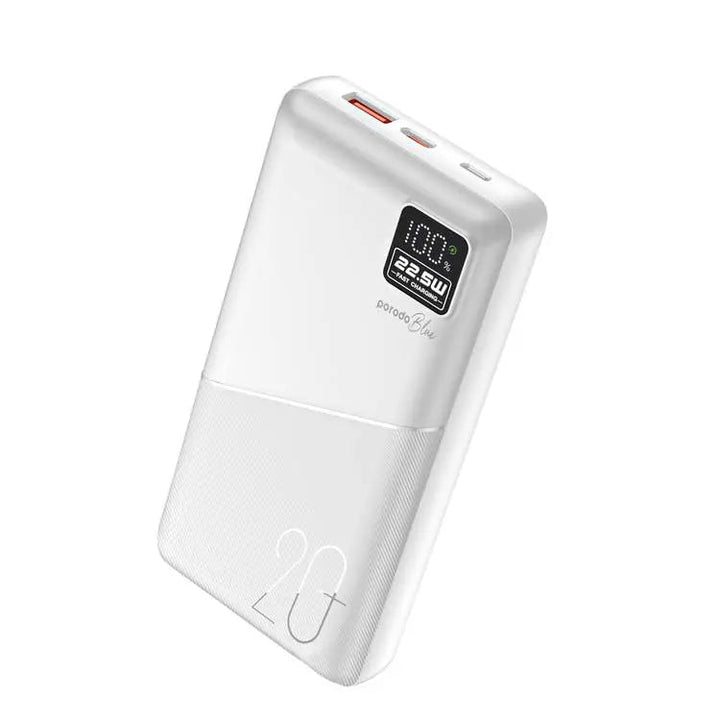 Porodo Blue 20000mAh Powerbank Type - C USB A and Micro with Digital Display - White - Eufy iraq