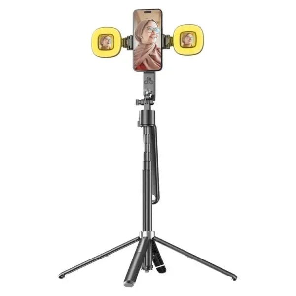 Porodo Integrated Tracking Selfie Stick with dual detachable lights & 4 Leg Tripod – Black - Eufy iraq