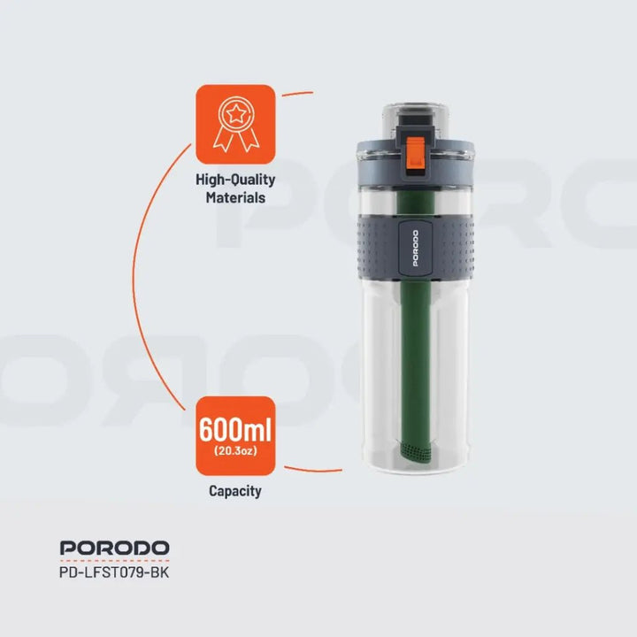 Porodo Lifestyle 2 - Stage Filtration Water Bottle - Black - Eufy iraq