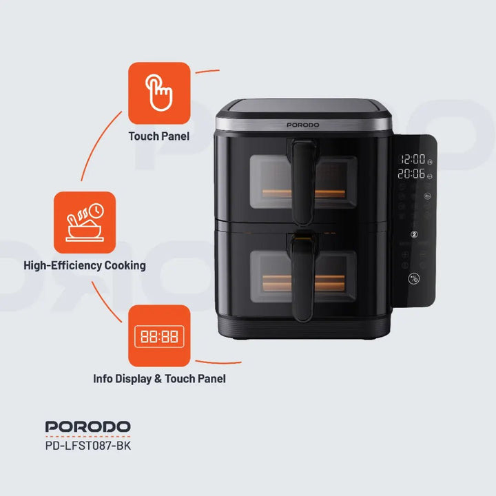 Porodo Lifestyle Double Stack Air Fryer with 12 Presets - Black - Eufy iraq