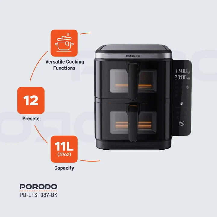 Porodo Lifestyle Double Stack Air Fryer with 12 Presets - Black - Eufy iraq