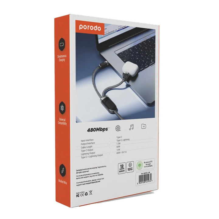 Porodo Type - C & Lightning Fast Charging Cable - Black - Eufy iraq