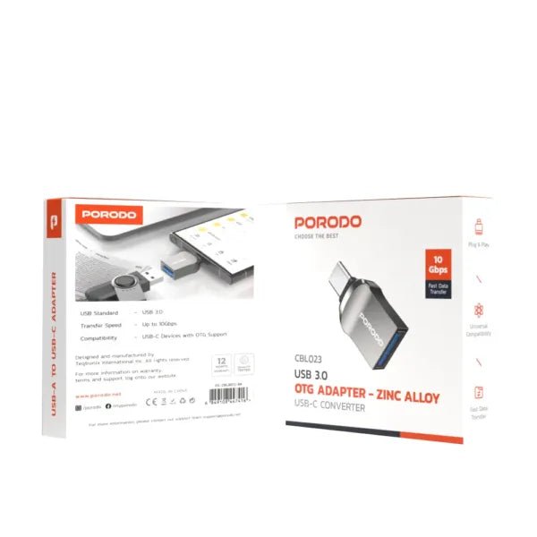 Porodo USB A to Type - C Adapter 0.12M Cable – Black - Eufy iraq