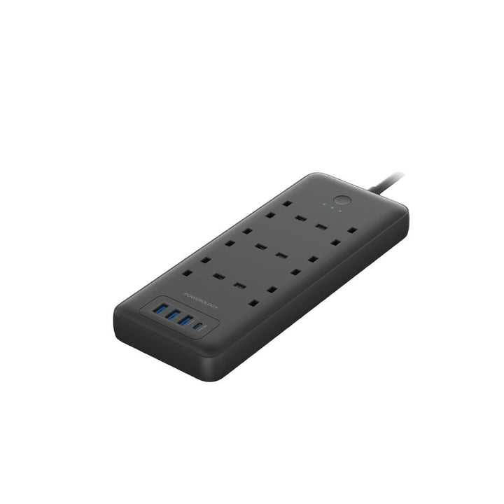 Powerology 48W 6AC 1x PD USB - C and 3x QC USB - A Power Strip with UK Plug - Black - Eufy iraq