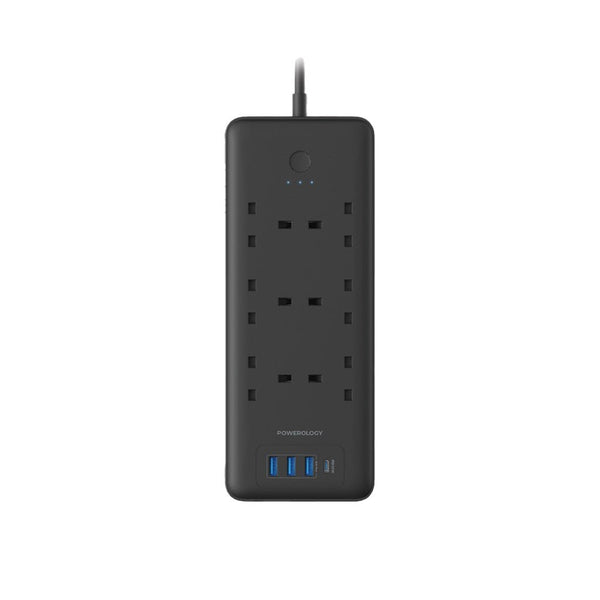 Powerology 48W 6AC 1x PD USB - C and 3x QC USB - A Power Strip with UK Plug - Black - Eufy iraq