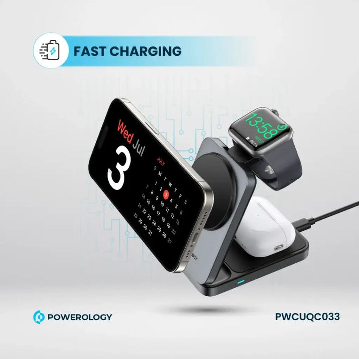 Powerology Qi2 Fast Charging Multi - Device Hub - Black - Eufy iraq