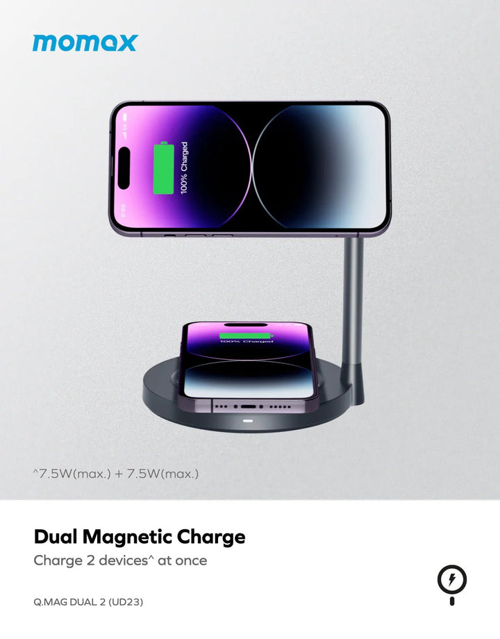 Q.Mag Dual 2 Dual Magnetic Wireless Charging Standستاند ماك سيف من موماكس - Eufy iraq