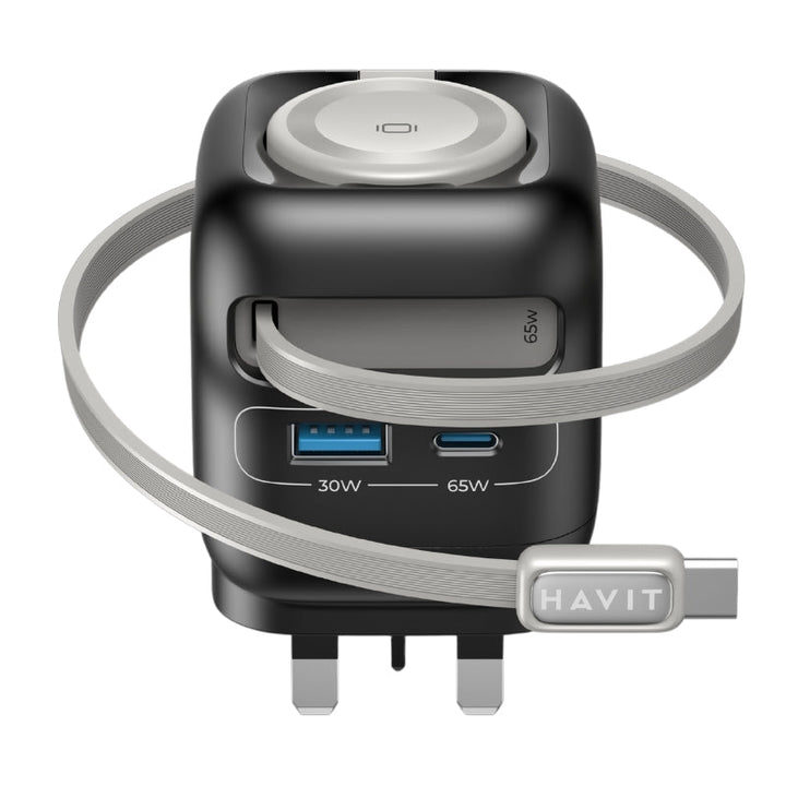 شاحن هافيت GaN المتكامل (Havit) - الموديل UC252 قوة 65 واط بتقنية GaN: شاحن سفر 4 في 1 للابتوب والساعة - Eufy iraq