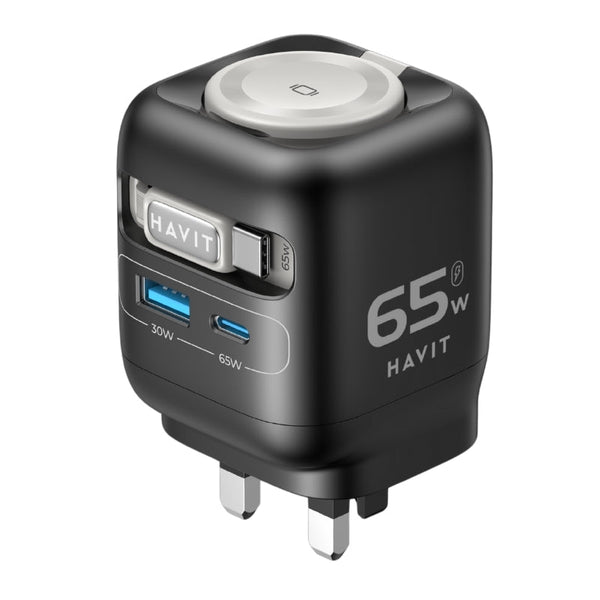 شاحن هافيت GaN المتكامل (Havit) - الموديل UC252 قوة 65 واط بتقنية GaN: شاحن سفر 4 في 1 للابتوب والساعة - Eufy iraq