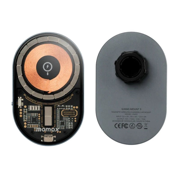 ستاند Momax Q.Mag Mount 3 المغناطيسي للسيارة شاحن سيارة Qi لاسلكي 15W: تثبيت مغناطيسي MagSafe، تصميم شفاف&nbsp;ودوران 360∘ - Eufy iraq