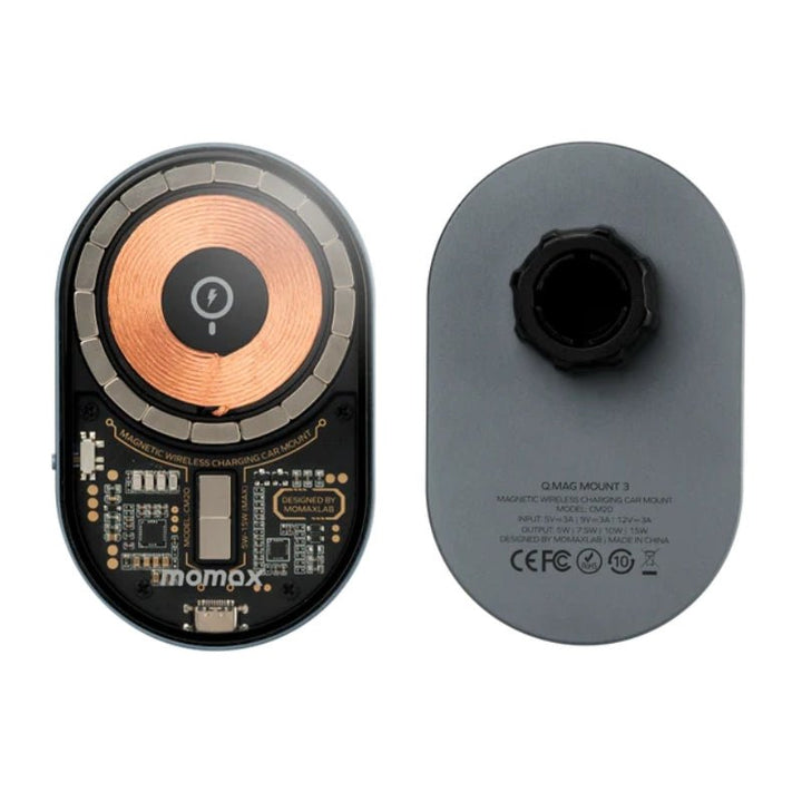 ستاند Momax Q.Mag Mount 3 المغناطيسي للسيارة شاحن سيارة Qi لاسلكي 15W: تثبيت مغناطيسي MagSafe، تصميم شفاف&nbsp;ودوران 360∘ - Eufy iraq