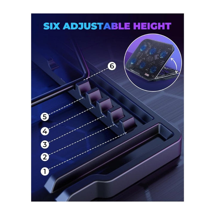 ستاند تبريد الحاسوب Havit F2076 تبريد موجه للألعاب: 5 مراوح، إضاءة RGB ، و 6 مستويات لضبط الارتفاع - Eufy iraq