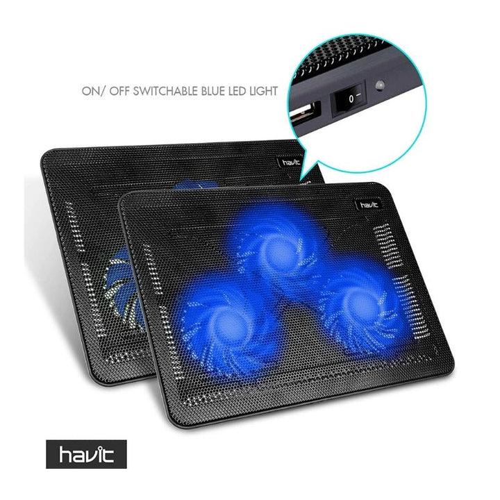 ستاند تبريد الحاسوب Havit HV - F2051 التبريد الفعال والمحمول: مروحتان ( 1200RPM )، هيكل نحيف، وزاوية قابلة للتعديل - Eufy iraq